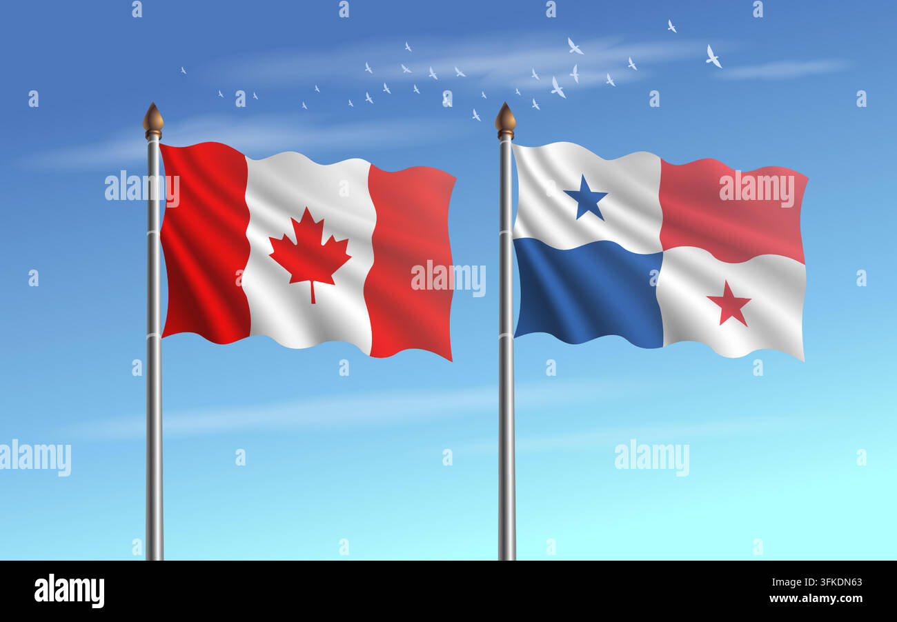 Drapeaux du Canada et du Panama en relation avec un fond de ciel Illustration de Vecteur