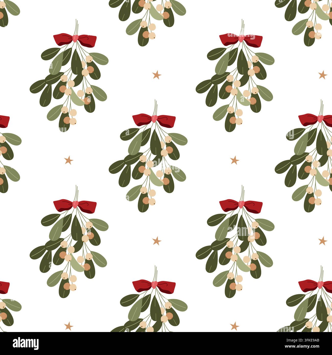 Motif floral de Noël sans joint avec des branches de gui et des baies ainsi qu'un nœud rouge pour fond saisonnier, papier cadeau, emballage Illustration de Vecteur