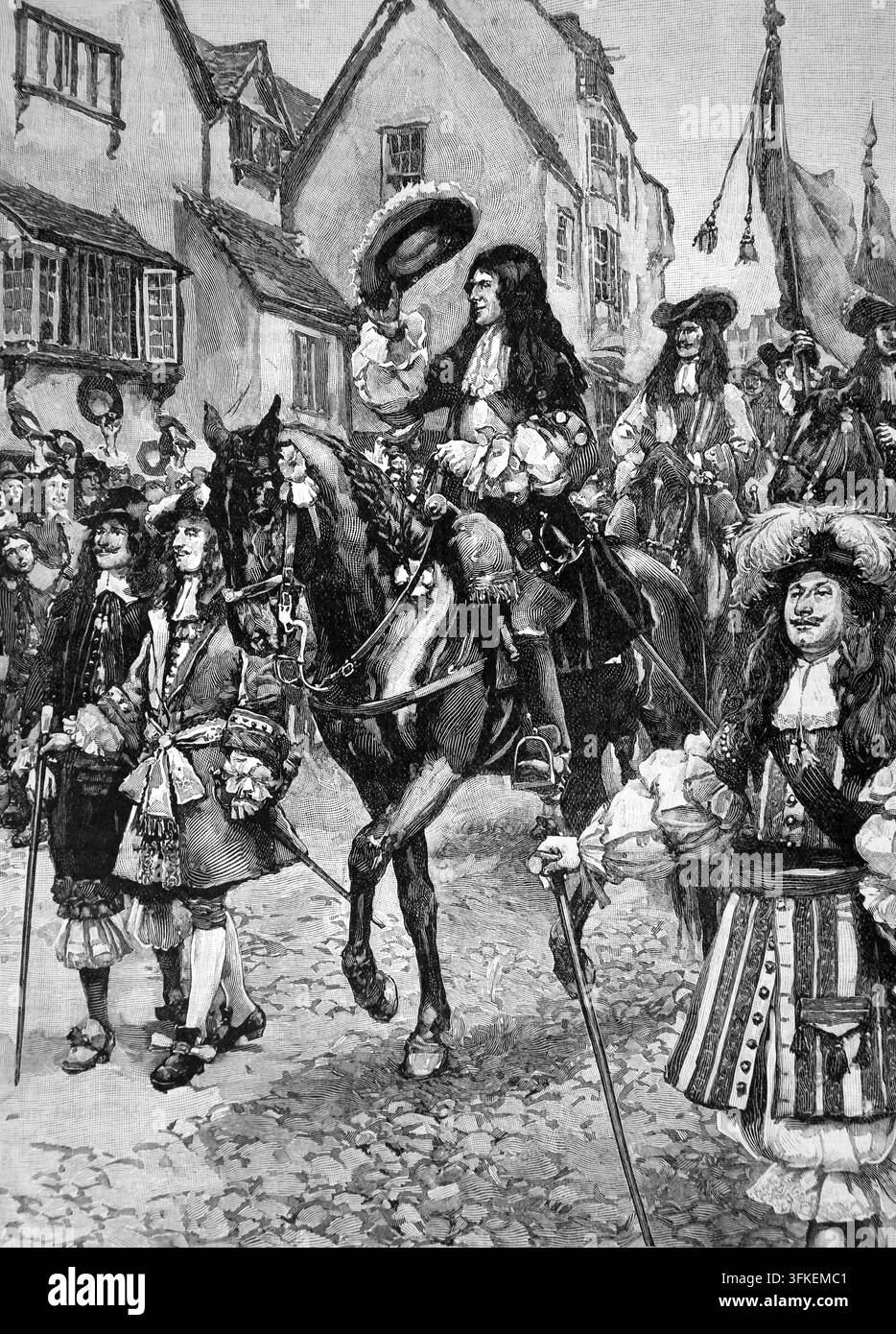 Illustration d'une gravure de Guillaume d'Orange entrant à Exeter dans une grande procession le 9 novembre 1688 (révolution glorieuse) de l'édition de 1905 Banque D'Images