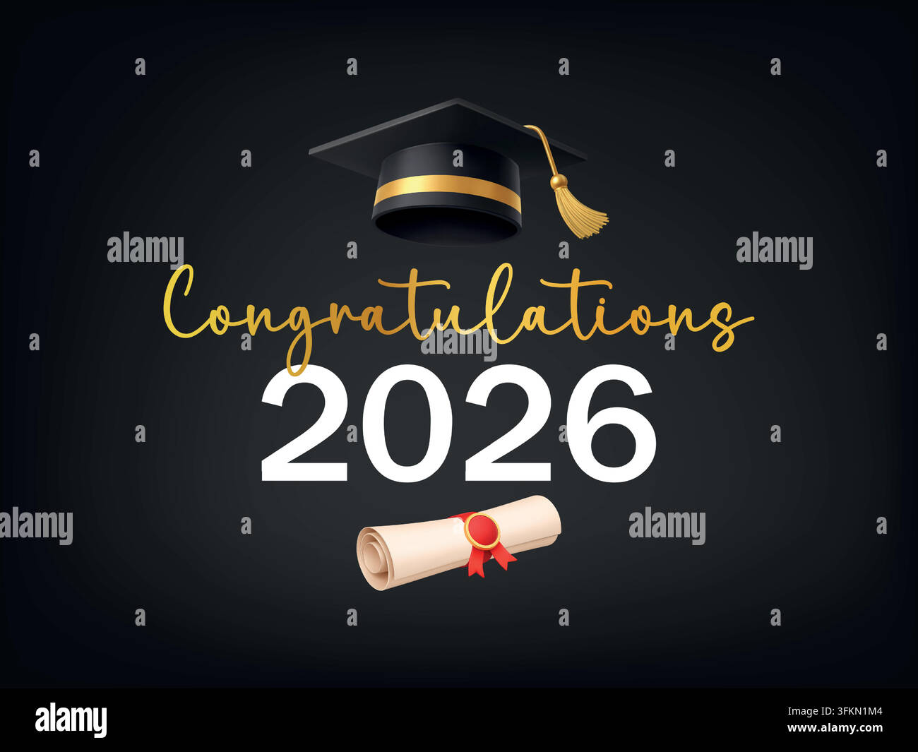 Affiche de félicitations pour l'obtention du diplôme 2026 avec parchemin et mortier Illustration de Vecteur