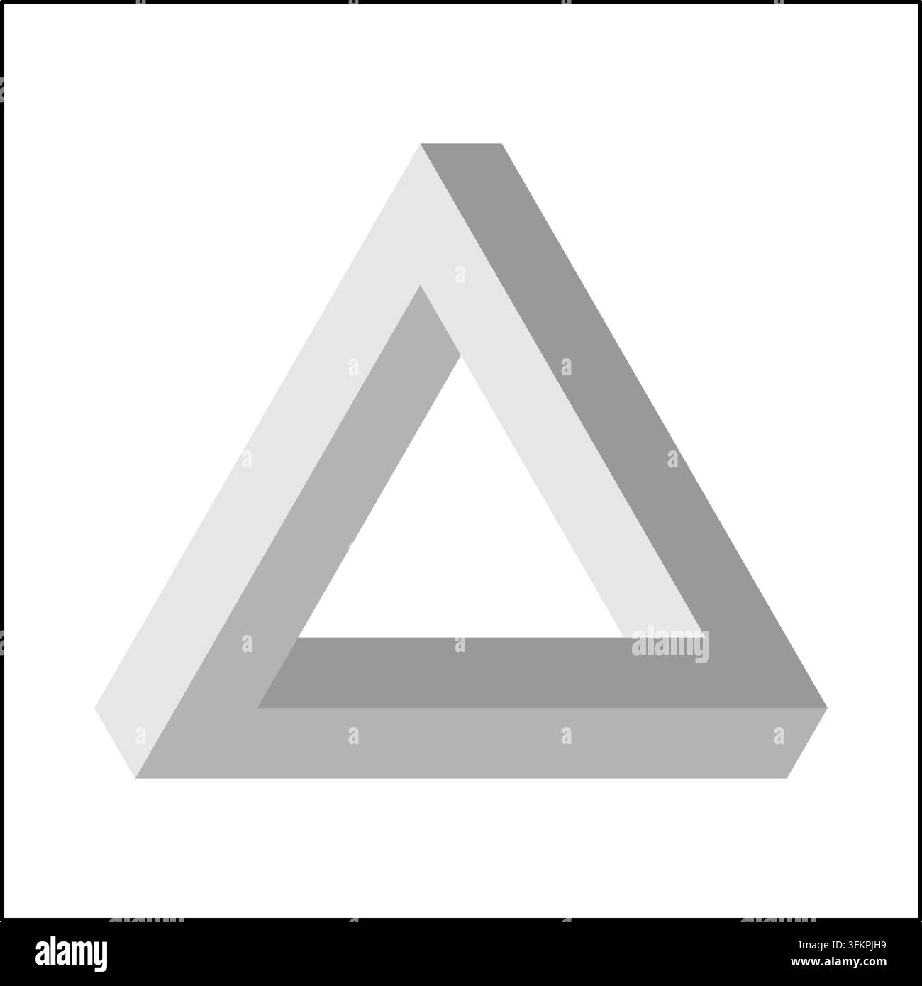 Cette pièce met en vedette un triangle de Penrose, un objet impossible qui défie les perceptions. Sa conception tridimensionnelle crée une illusion d'optique intrigante qui invite à la curiosité et à l'émerveillement. Illustration de Vecteur