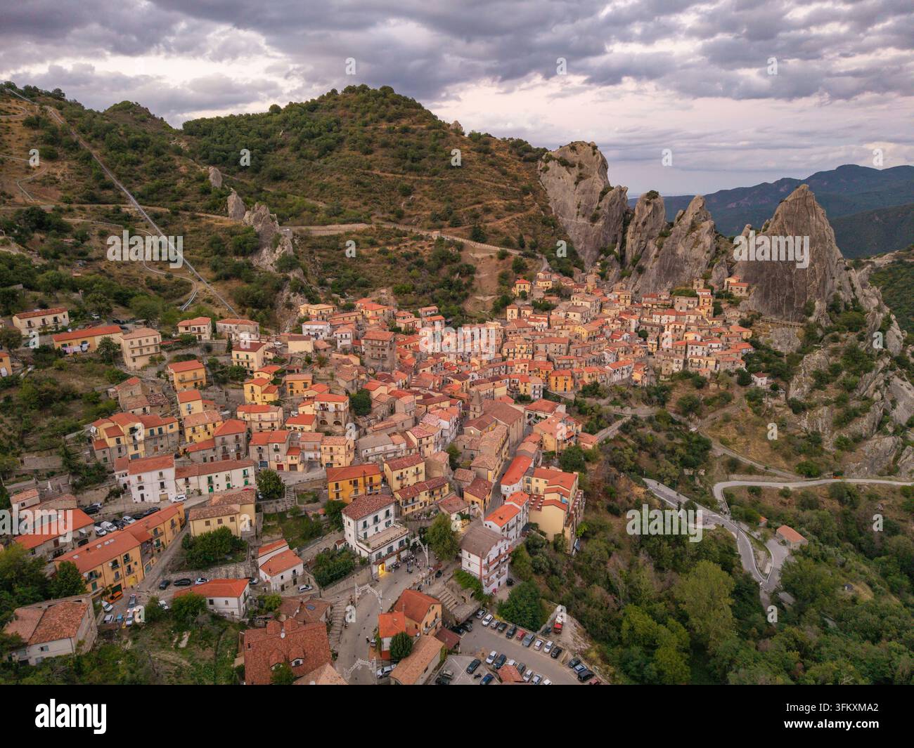 Vue aérienne du village de Pietrapertosa à Potenza, Basilicate, Italie Banque D'Images