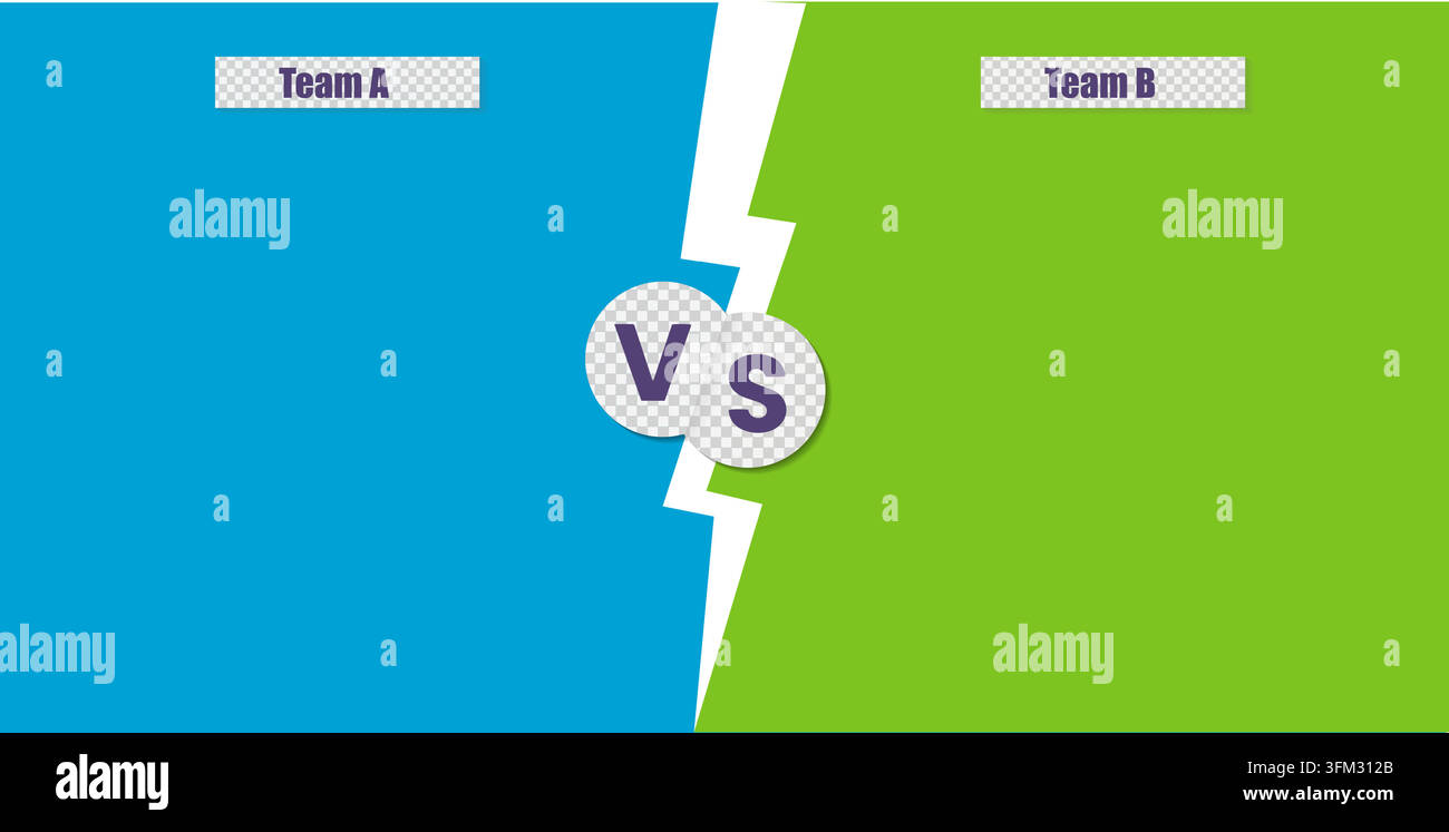 Fond vectoriel de bande dessinée plat bleu vert VS. Modèle de conception de compétition. Style de combat Versus avec deux panneaux. Espace de couverture décoratif Illustration de Vecteur