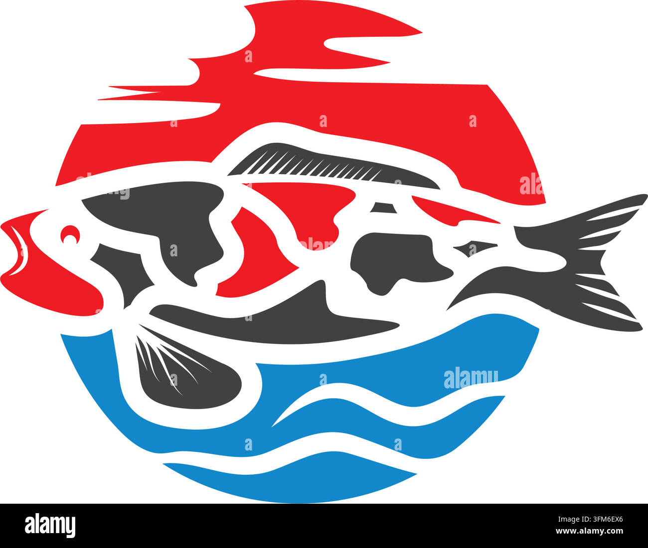 Icône de logo élément de conception vectorielle poisson koï soleil et vague pour le web Illustration de Vecteur