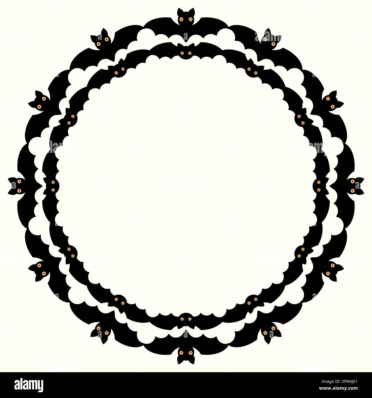 Cadre circulaire vectoriel d'Halloween avec des chauves-souris, silhouettes de chauves-souris effrayantes et amusantes, bordure circulaire pour invitations, cartes de vœux et affiches Illustration de Vecteur