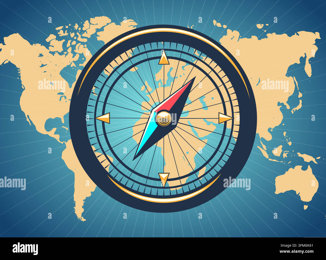 Compas de navigation sur une carte mondiale Illustration de Vecteur
