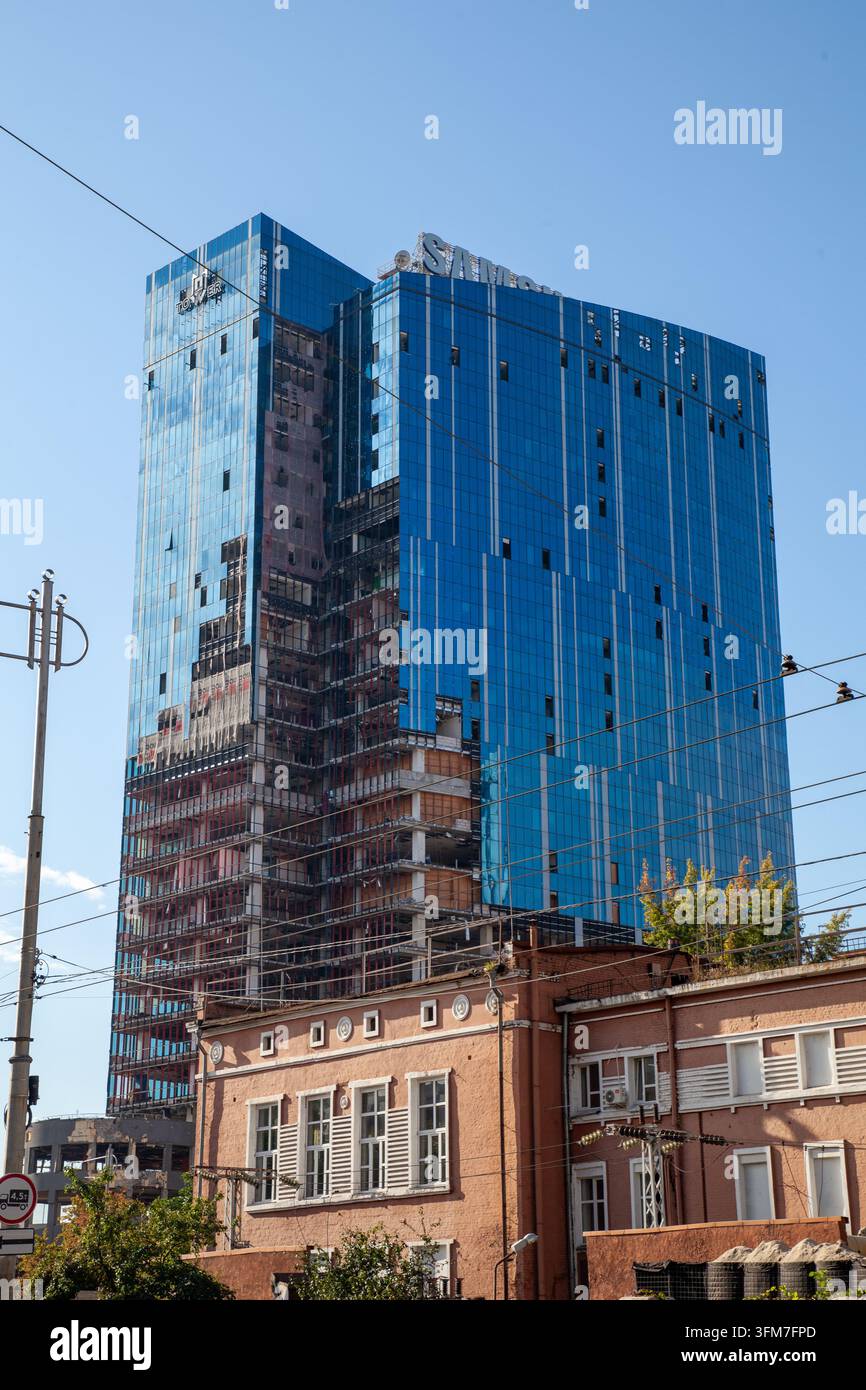 101 Tower (Kyiv) Ukraine, qui a été endommagé lors d'une frappe aérienne russe Banque D'Images