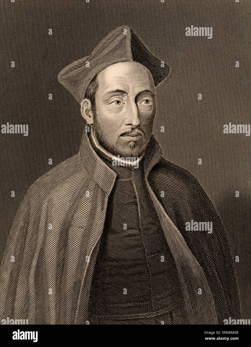 Une gravure représentant saint Ignace de Loyola (1491–1556), né Íñigo López de Loyola, un soldat et théologien espagnol qui a cofondé la Société de Jésus (Jésuites) aux côtés de saint François Xavier (1506–1552) en 1534. Après avoir vécu une conversion spirituelle pendant sa guérison d'une blessure de guerre, il fut élu premier supérieur général de l'ordre en 1541 et devint un leader éminent de la Contre-Reformation. Ce portrait a été inclus dans le volume V de l'Encyclopédie illustrée du Globe des connaissances universelles, publiée à Londres. 1882. Banque D'Images