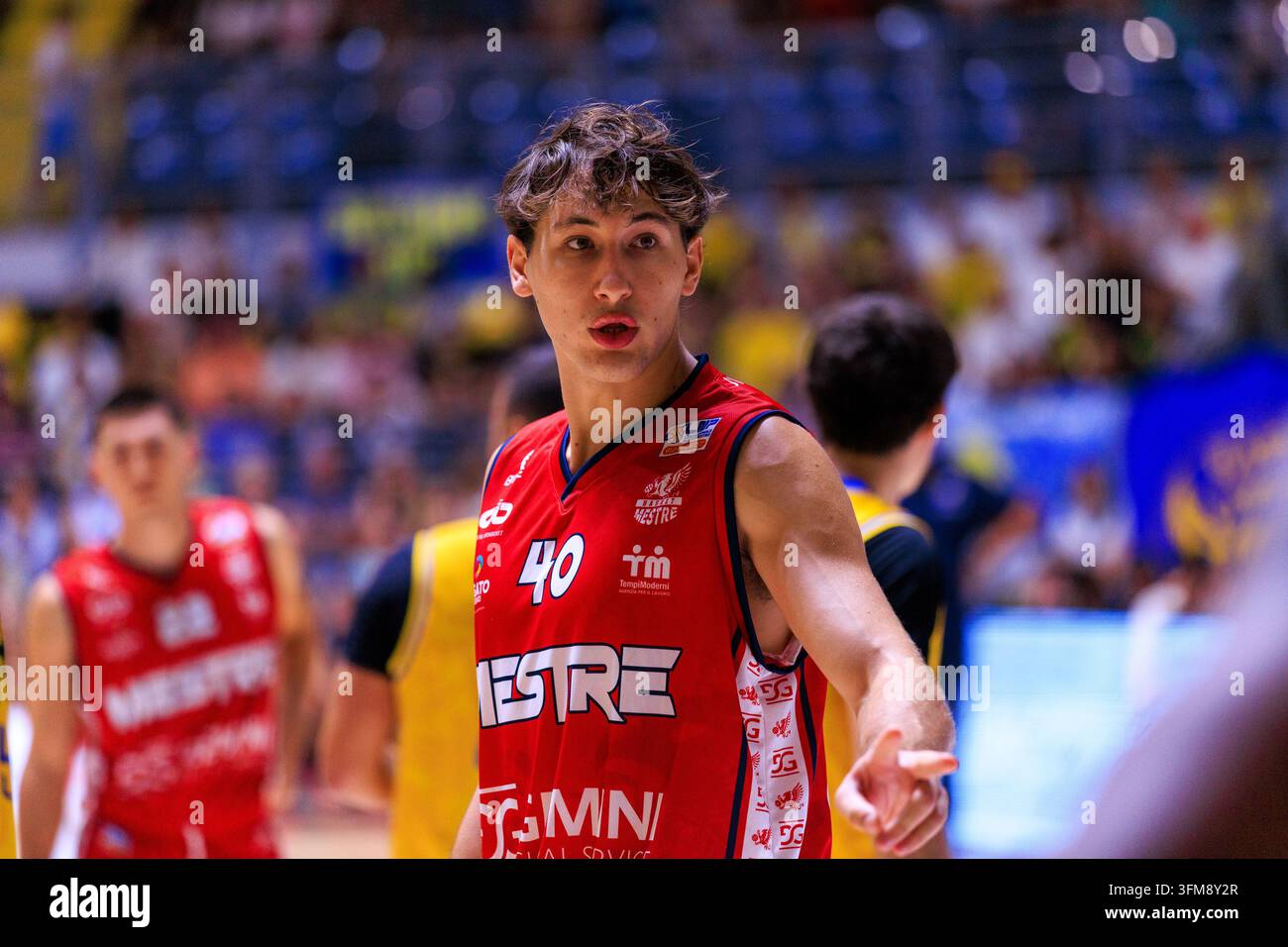 Turin, Italie : 27 septembre 2026 - Riccardo Salvioni de Gemini Basket Mestre 1958 lors du match contre Reale Mutua Basket Torino, LNP Serie A2, Journée 1, au Pala Gianni Asti, Turin. Crédit : Antonio Cunazza/Alamy Live News Banque D'Images