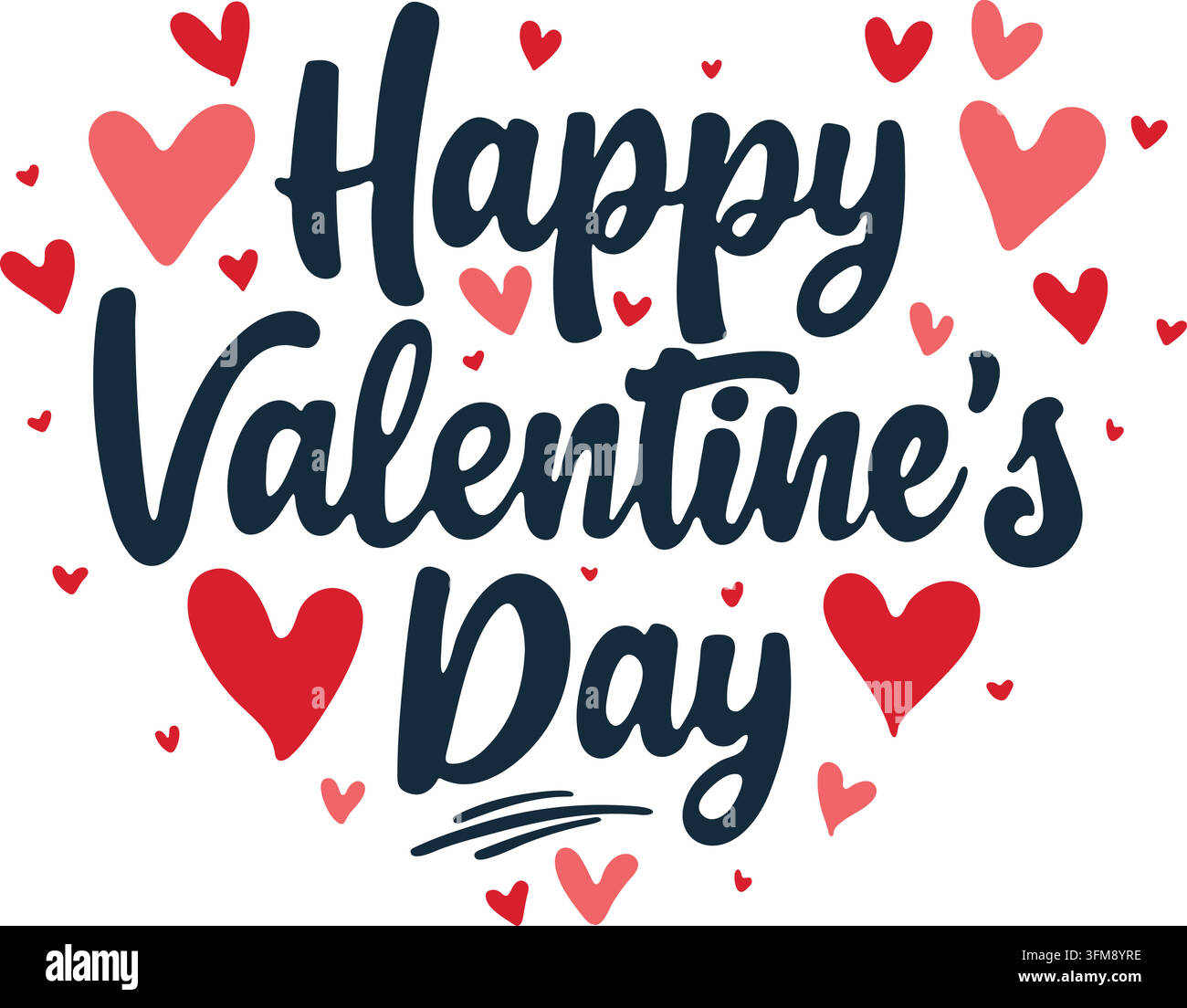 Vœux joyeux de la Saint-Valentin avec une illustration vectorielle de cœurs rouges et roses. Illustration de Vecteur