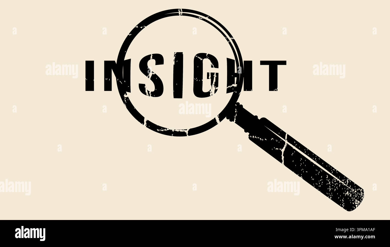 Insight de mot avec loupe, silhouette vectorielle noire isolée Illustration de Vecteur