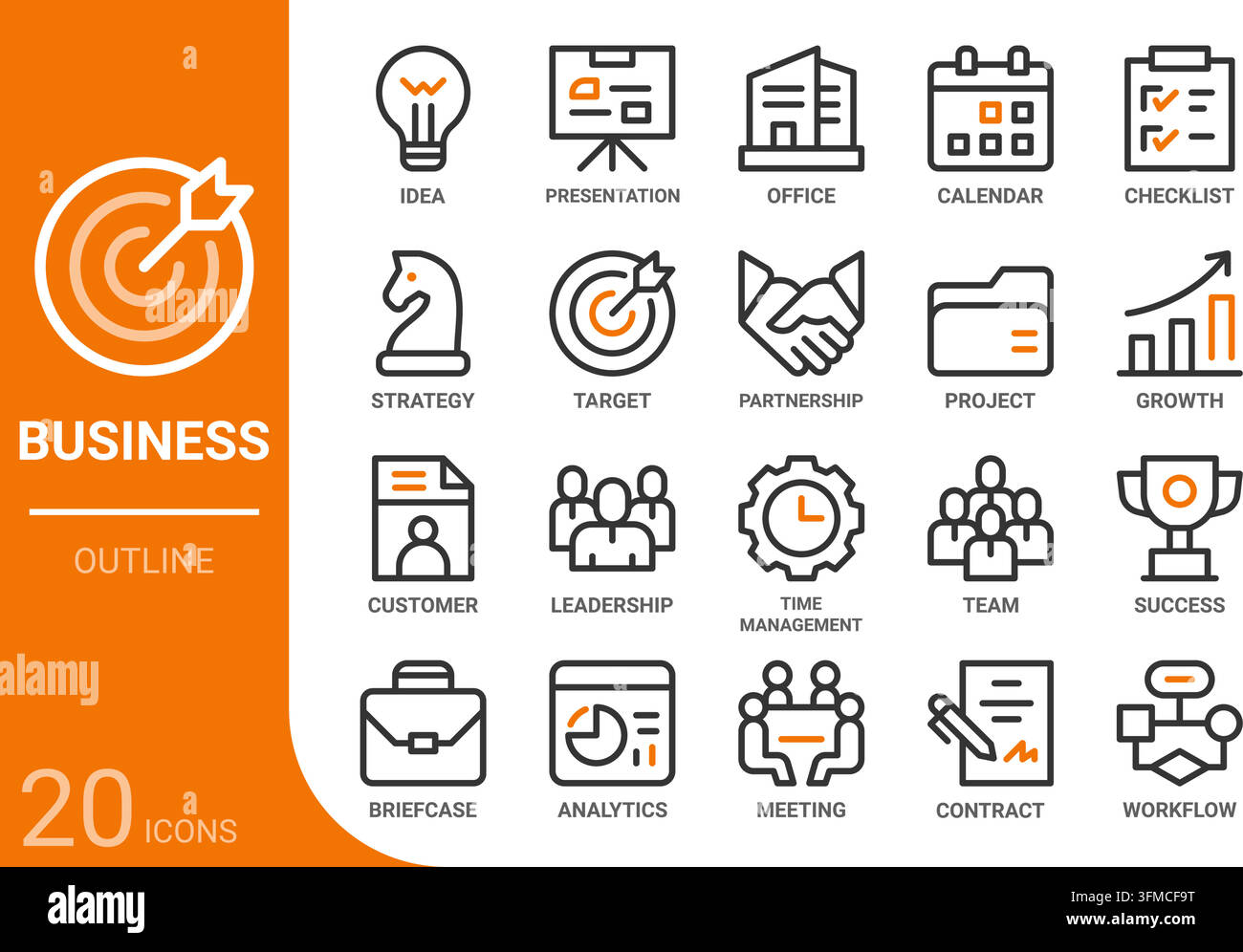 Collection d'icônes de planification commerciale pour le Web, l'application, l'interface utilisateur, l'expérience utilisateur, le tableau de bord, la présentation et l'infographie ainsi que la conception imprimée Illustration de Vecteur