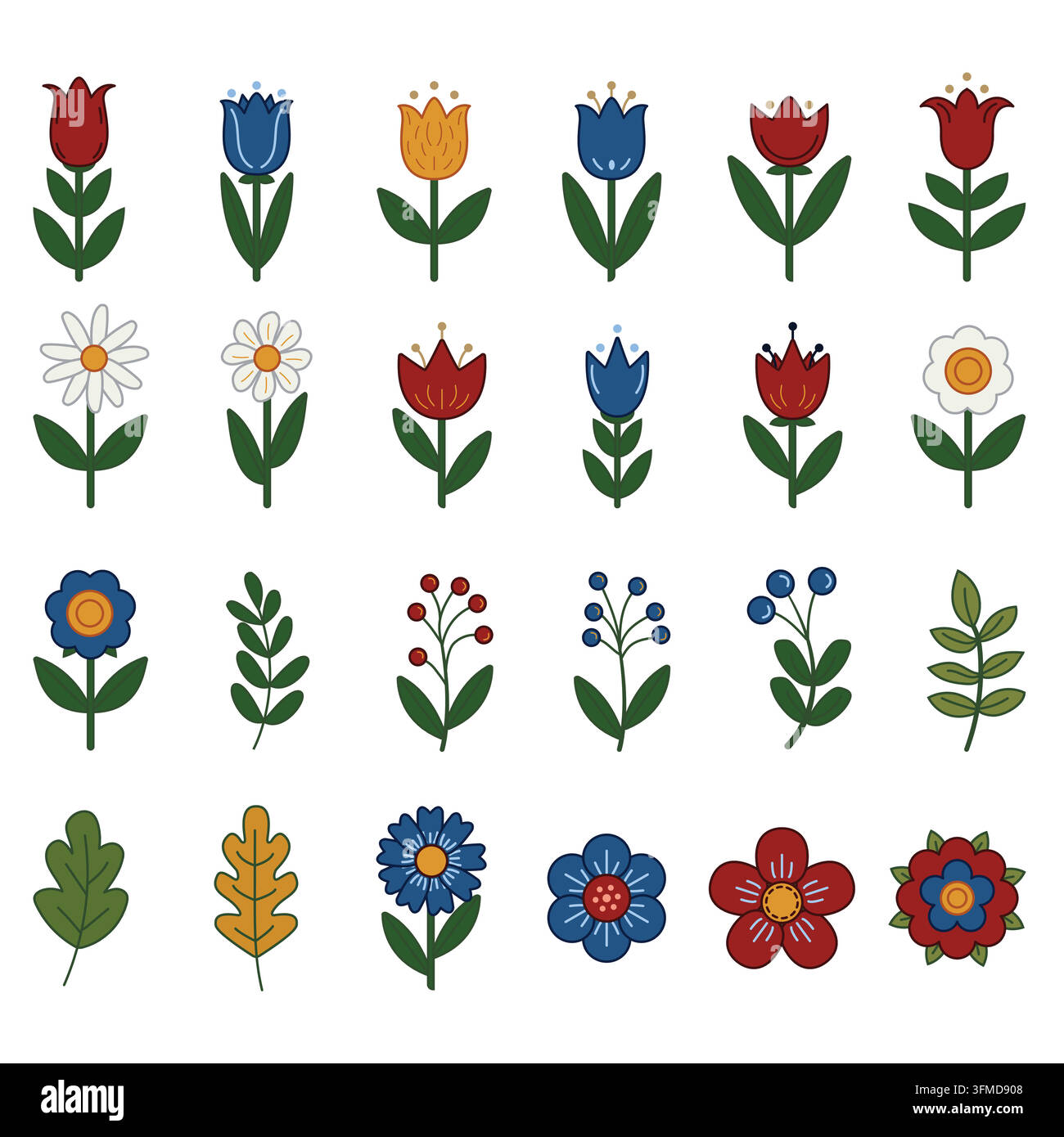 Éléments d'ornement ensemble de fleurs populaires Illustration de Vecteur