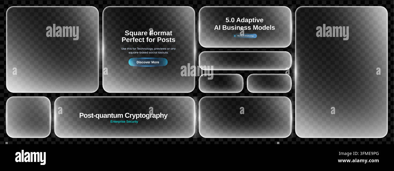 Morphisme rectangulaire UI avec HUD en verre glassmorphisme pour boîte de bouton translucide. Cadre givré 3D avec fond mat PNG pour effet CTA de texte. Liquide Illustration de Vecteur