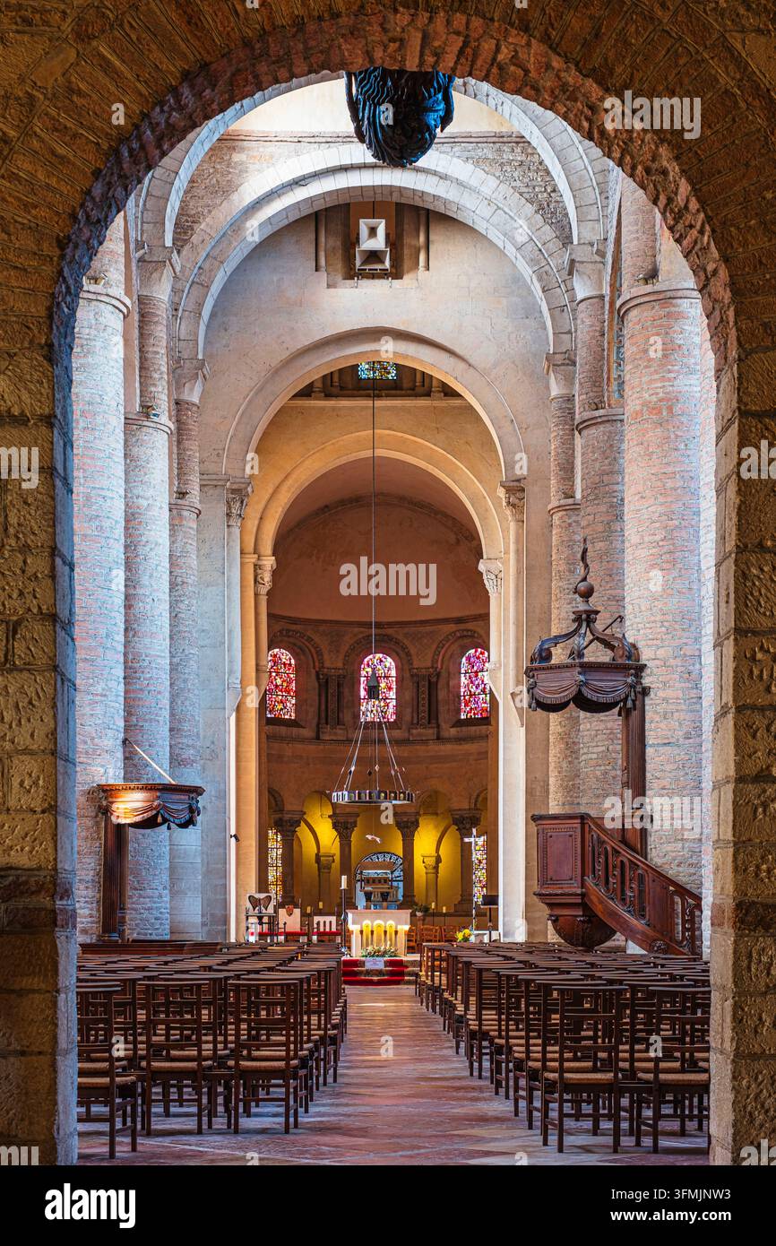 France, Saône-et-Loire, Tournus, Abbaye Saint-Philibert, chef-d'œuvre de l'art roman précoce Banque D'Images