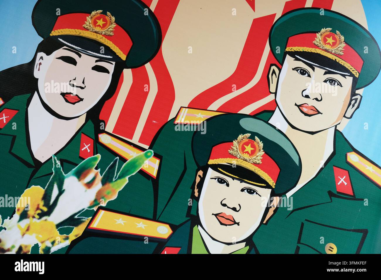 Panneau publicitaire stylisé du Vietnam promouvant l'armée vietnamienne Banque D'Images