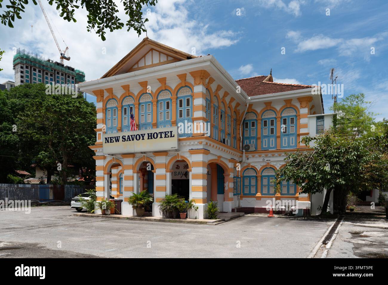 Bâtiment historique du New Savoy Hotel avec architecture coloniale, George Town, Penang, Malaisie Banque D'Images