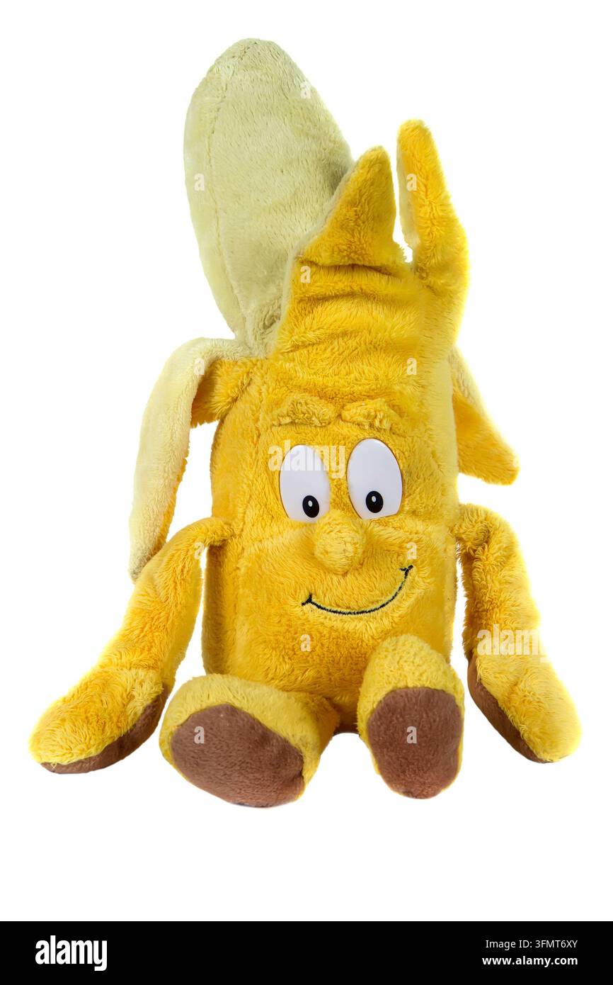 Jouet banane doux sur un fond blanc. Banque D'Images