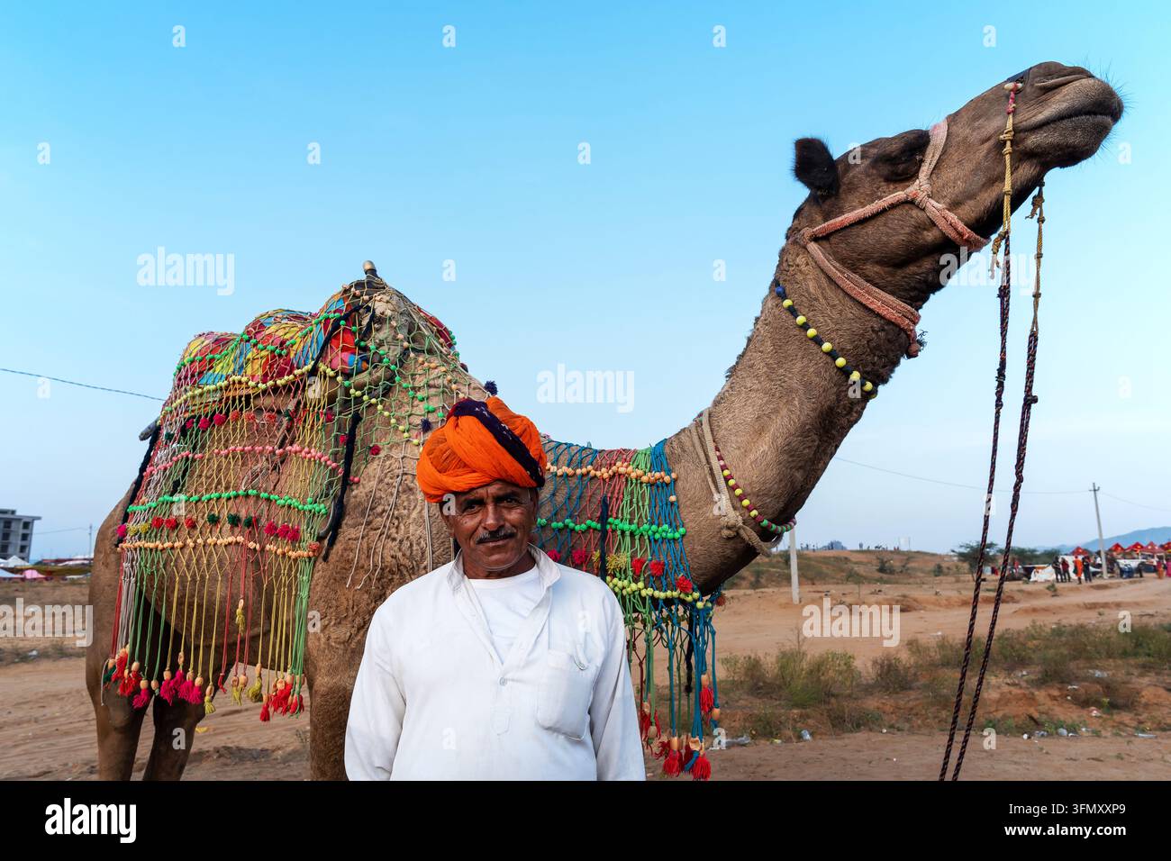 Portrait d'un éleveur de chameaux pendant le festival du Pushkar Mela Camel Fair Banque D'Images
