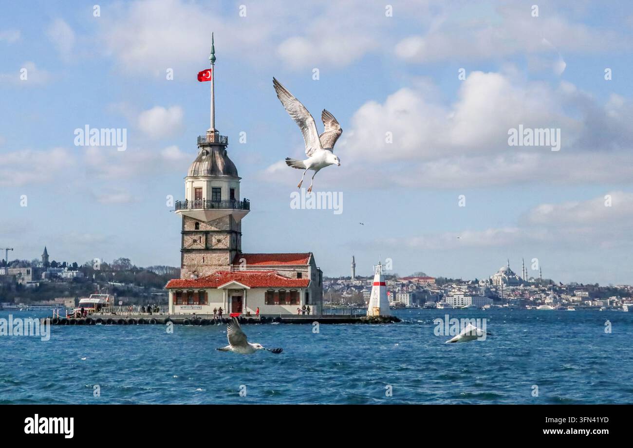 Istanbul - Turquie, 16 février 2020, paysage de la Tour des Femmes (Kiz Kulesi) Banque D'Images