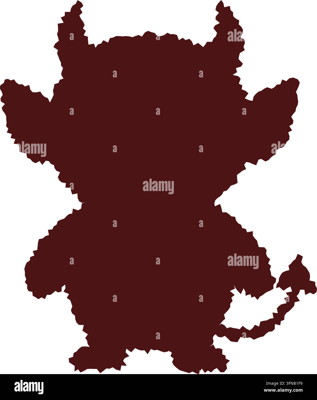 Illustration grungy d'une silhouette de diable marron foncé avec des formes d'ailes larges, des cornes courbées, des jambes courtes et une queue pointue Illustration de Vecteur