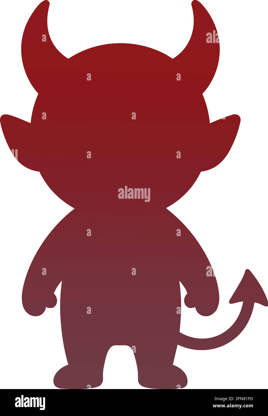 Illustration plate d'une silhouette de diable rouge foncé avec des cornes courbées, des oreilles pointues, de petits bras et une queue pointue s'étendant sur le côté Illustration de Vecteur