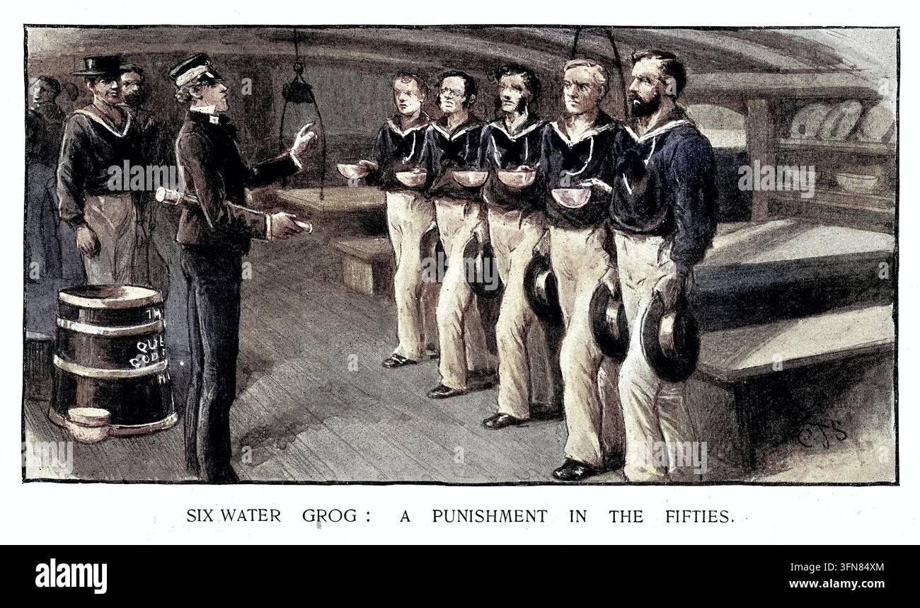 Histoire de la Royal Navy britannique, le grog à six eaux était une punition disciplinaire historique dans la Royal Navy britannique à l'époque de la voile, infligée aux marins Banque D'Images