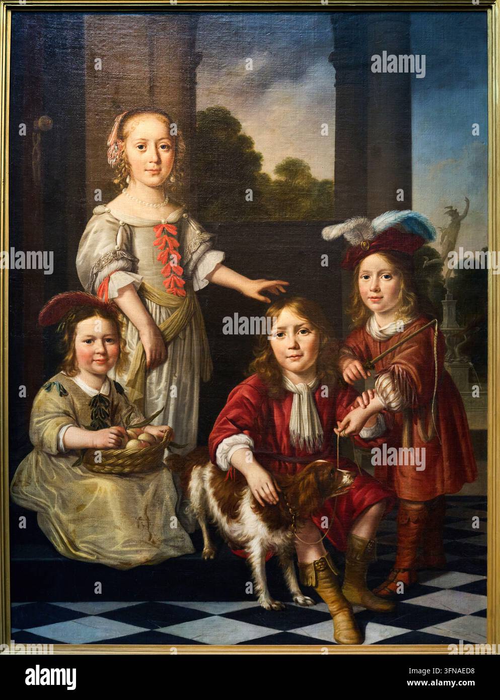 Portrait de quatre enfants, 1657, Nicolaes Maes (Dordrecht 1634 - Amsterdam 1693), Musée Groeninge, Bruges, Belgique Banque D'Images