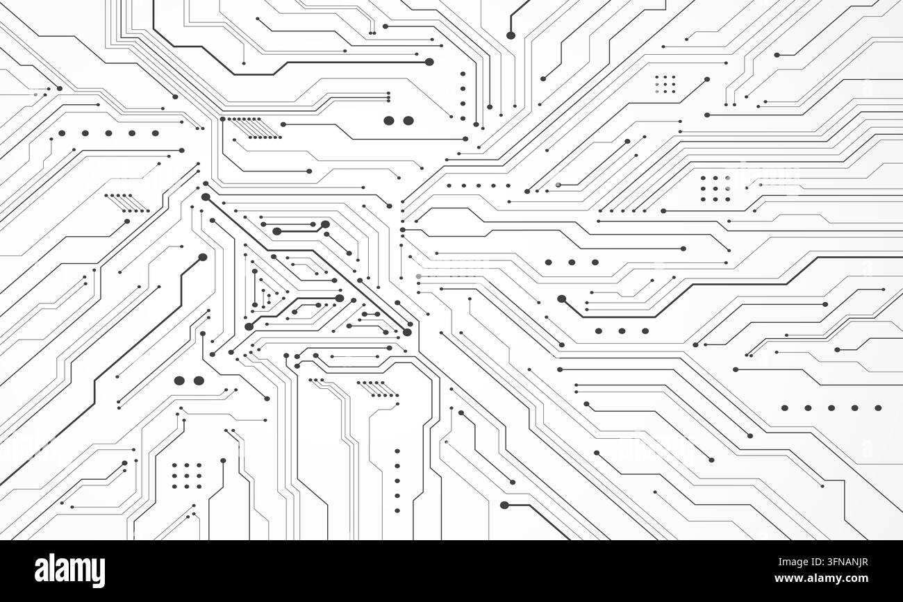 Motif abstrait de circuit imprimé mettant en vedette des traces de micropuces, des connexions électroniques et des lignes de grille technologiques. Illustration de Vecteur
