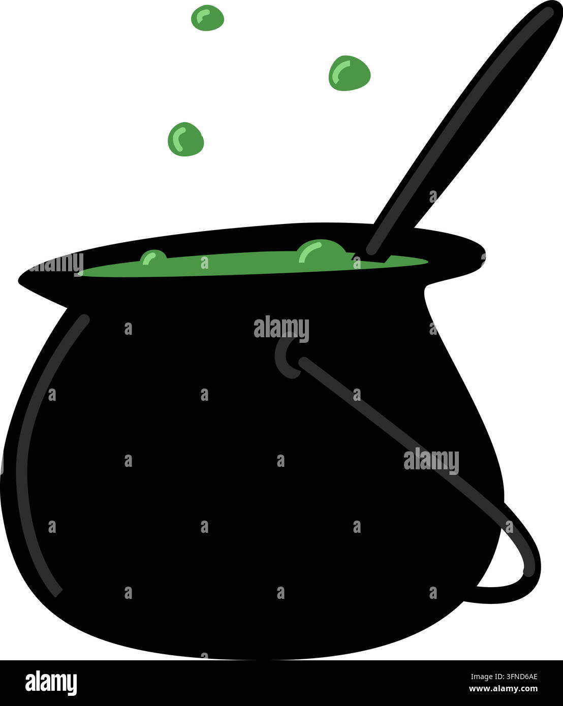 Caudron de sorcière avec liquide vert pétillant Illustration de Vecteur