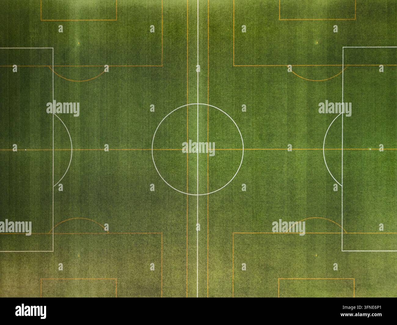Vue aérienne d'un terrain de football vert et vide Banque D'Images