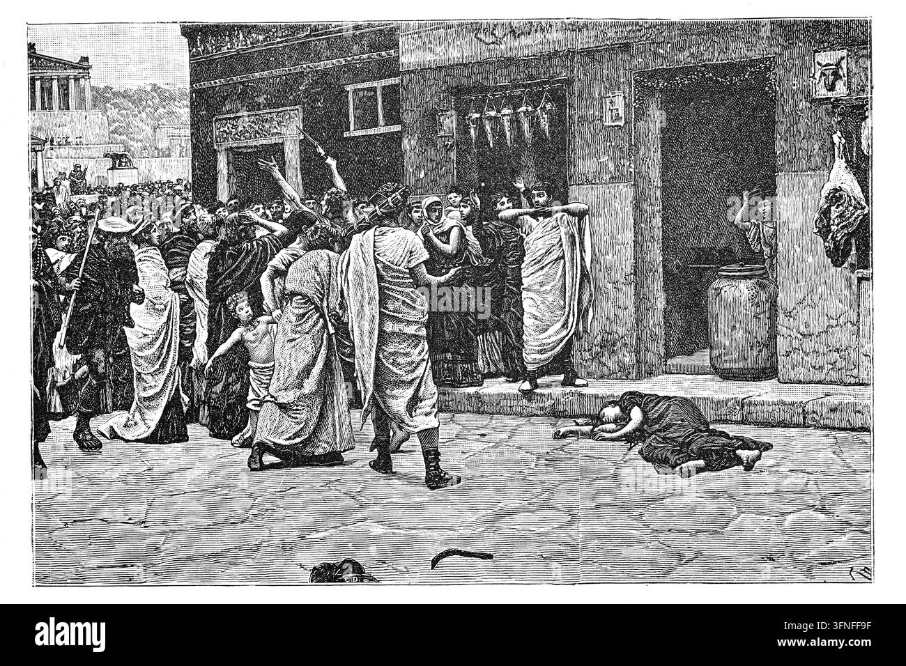 La Mort de Virginia, une légende romaine dramatique d'un sacrifice tragique d'un père pour préserver l'honneur de sa fille, gravure du XIXe siècle. Banque D'Images