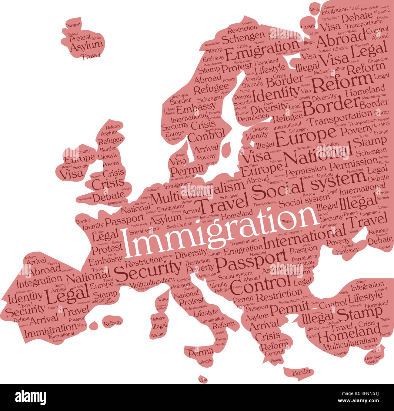 Le concept de nuage de mot d'immigration en forme de silhouette européenne Illustration de Vecteur