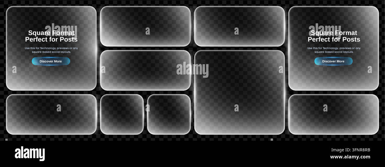 Verre morphism glassmorphism avec boîte UI rectangulaire et bouton HUD translucide. Cadre 3D dépoli avec effet liquide de texte et CTA d'arrière-plan PNG. Transp Illustration de Vecteur