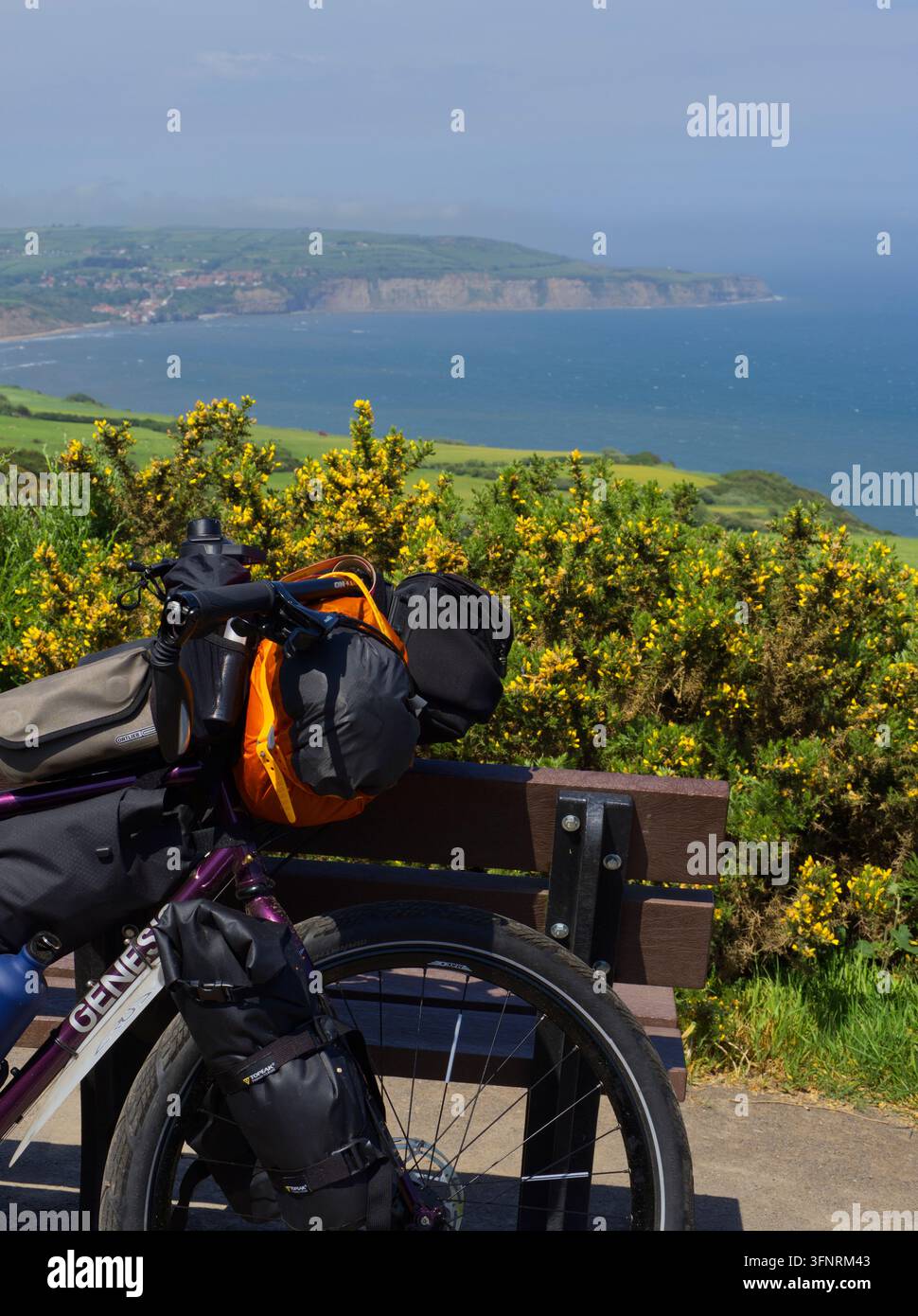 Cyclisme sur le National Cycle Network le long de Robin Hoods Bay, Yorkshire, Angleterre Banque D'Images