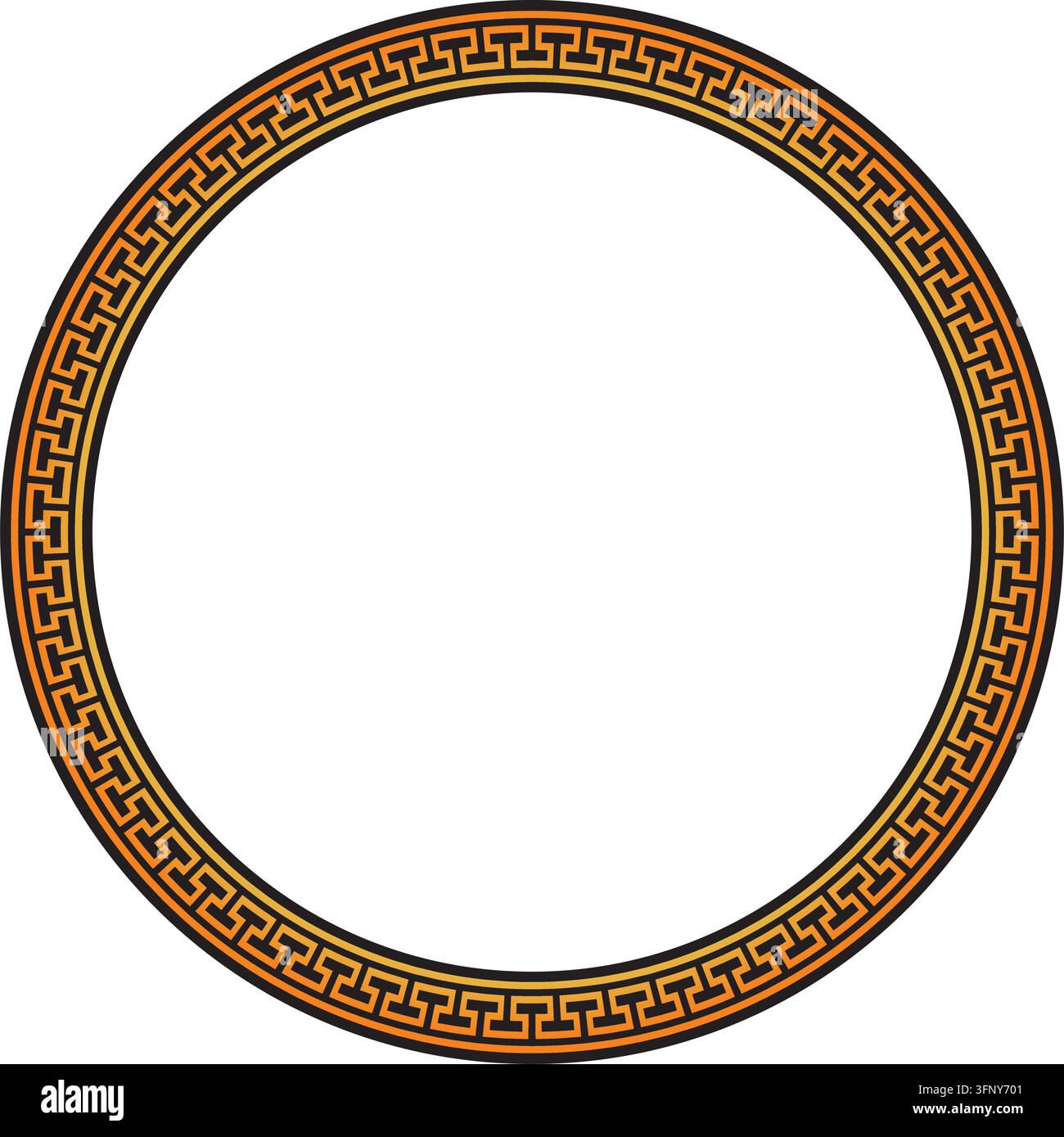 Cadre rond vectoriel orange et noir, bordure, ornement méandre grec classique. Cercle à motifs, anneau de la Grèce antique et de l'Empire romain. Illustration de Vecteur