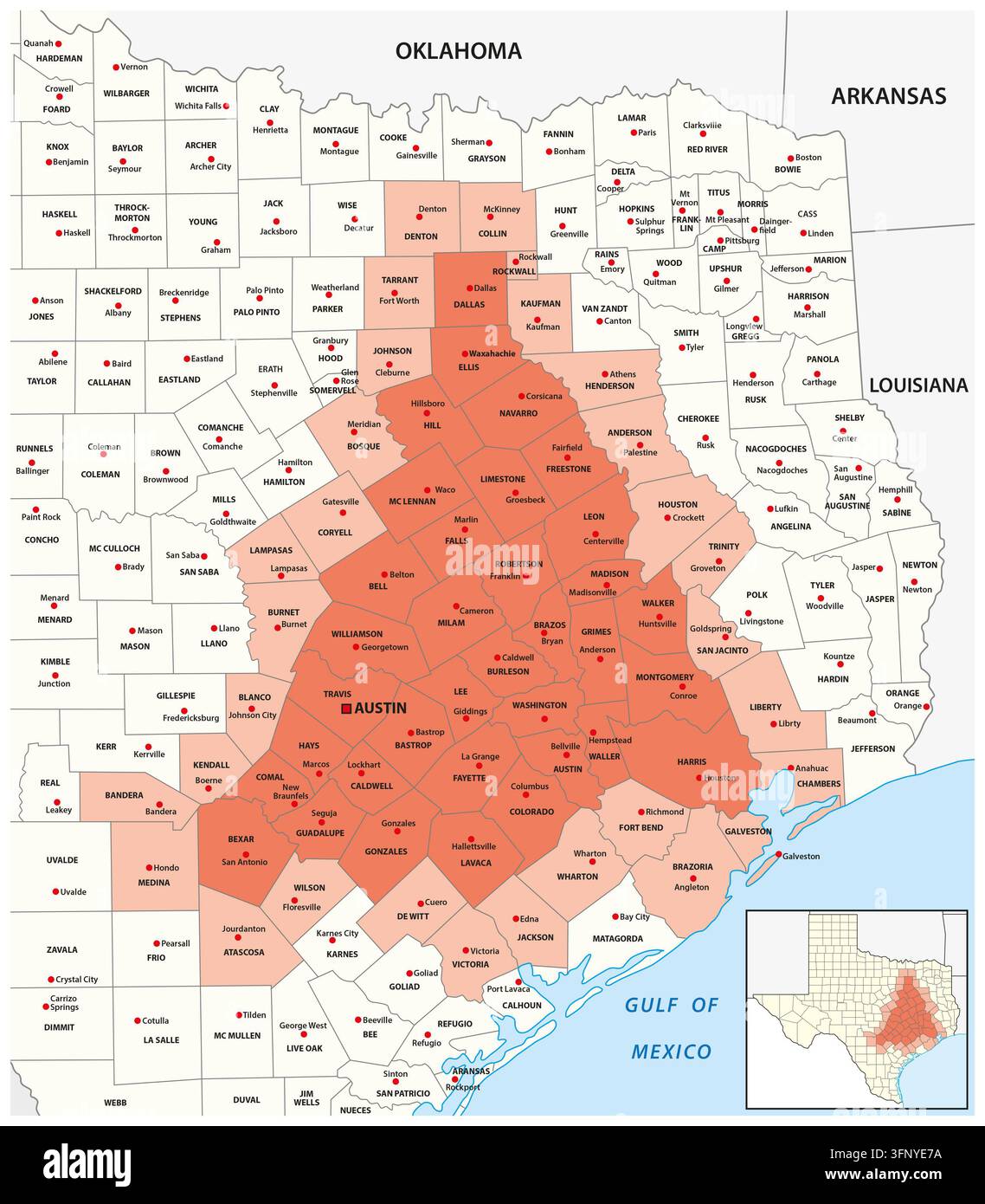 Carte de la mégarégion du Triangle du Texas, États-Unis Banque D'Images