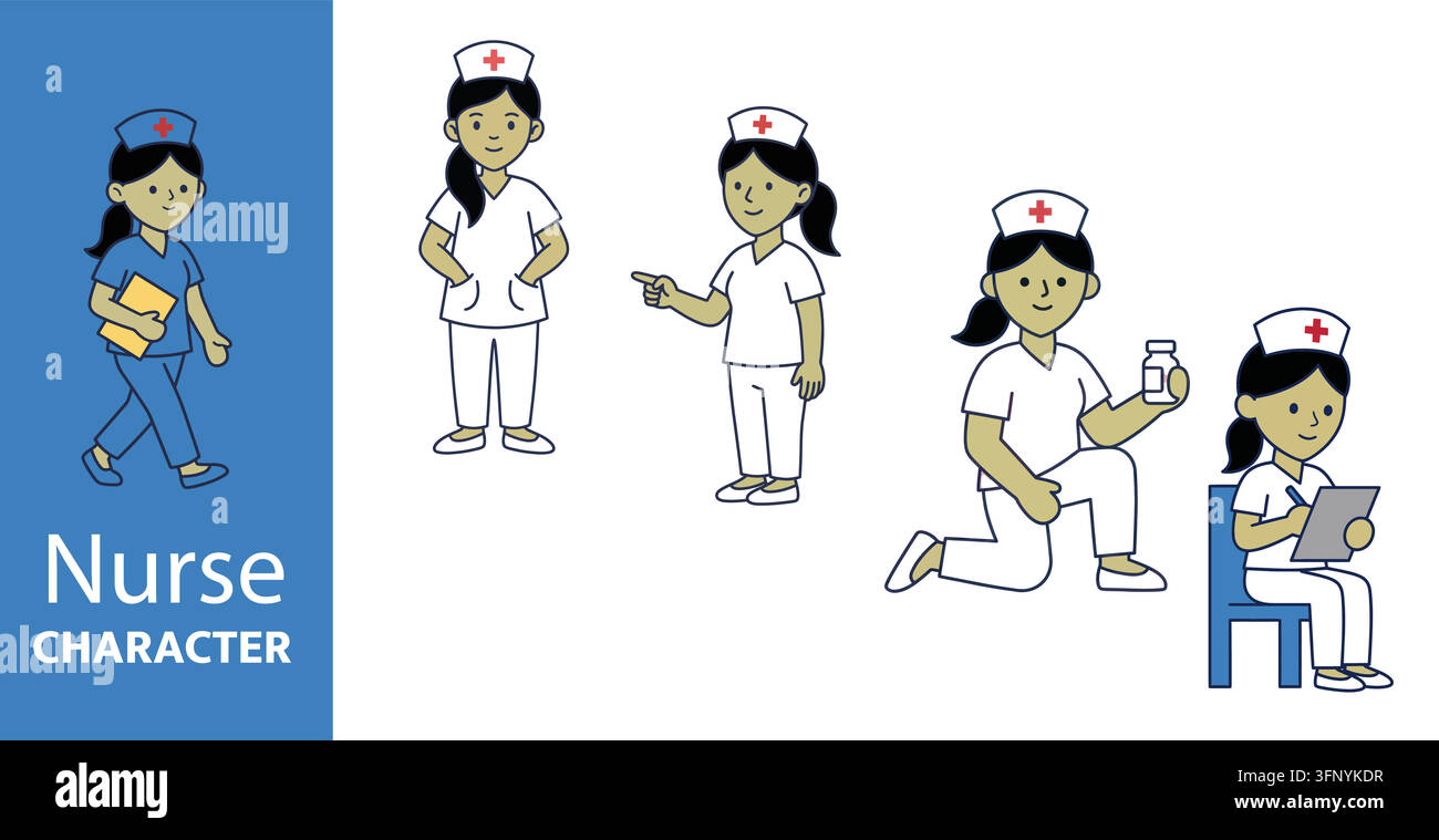 Ensemble d'illustrations de personnages d'infirmières effectuant des activités de santé dans un environnement professionnel avec des éléments vectoriels modifiables Illustration de Vecteur