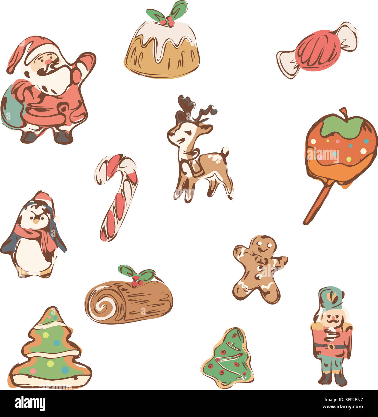 Personnages et set de jouets de friandises de Noël Illustration de Vecteur