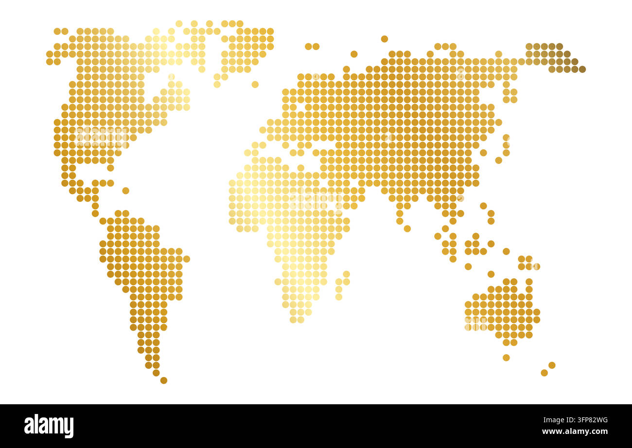 Représentation d'une Carte du Monde à Points Dorés : Une Visualisation Moderne de la Géographie Mondiale Illustration de Vecteur