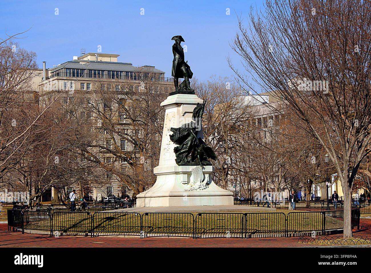 Statue du Marquis de Lafayette sur la place Lafayette à Washington DC. Banque D'Images