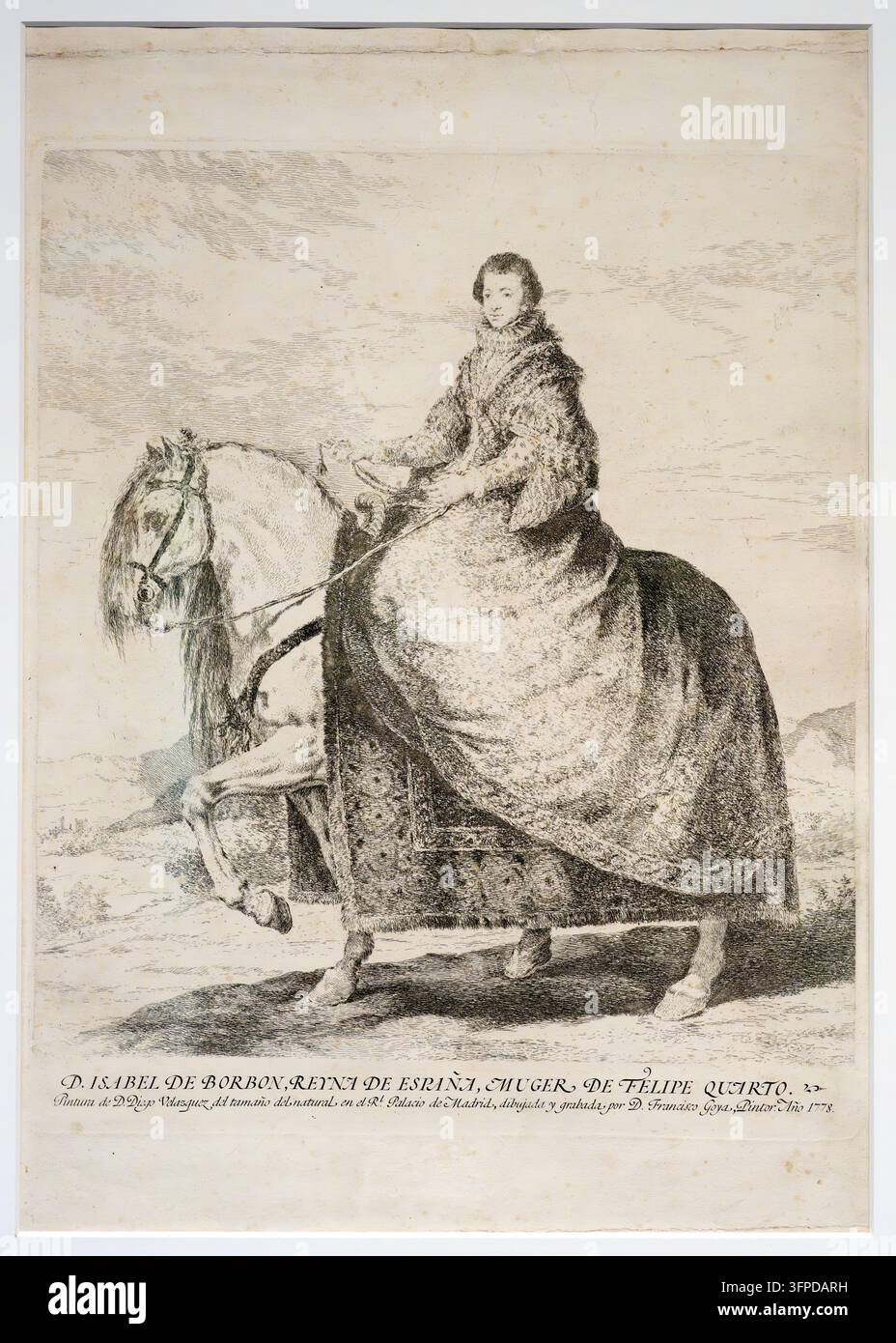 Portrait équestre de la reine Élisabeth de Bourbon (d'après Velázquez), 1778 (édition du XIXe siècle), Francisco De Goya (Fuendetodos, Zaragoza, 174 Banque D'Images