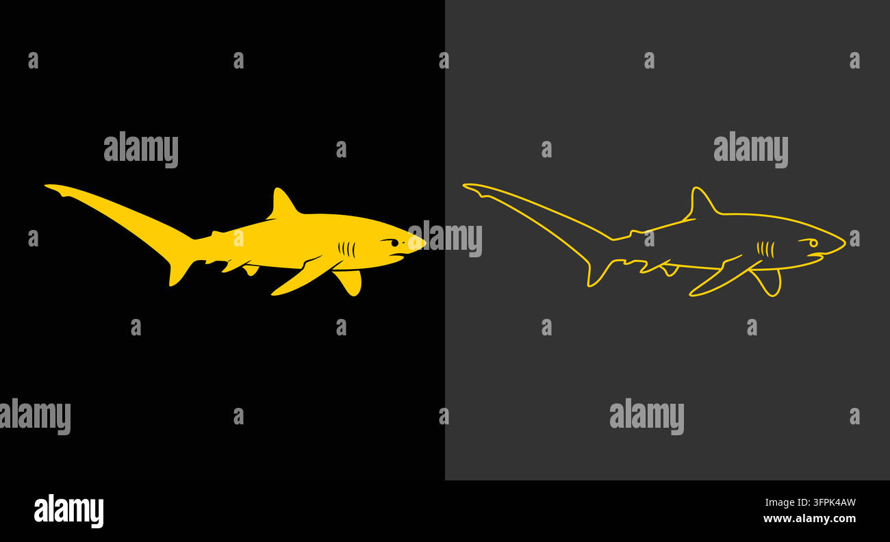 Icônes de silhouette et de contour avec icônes de requin en conception plate Illustration de Vecteur