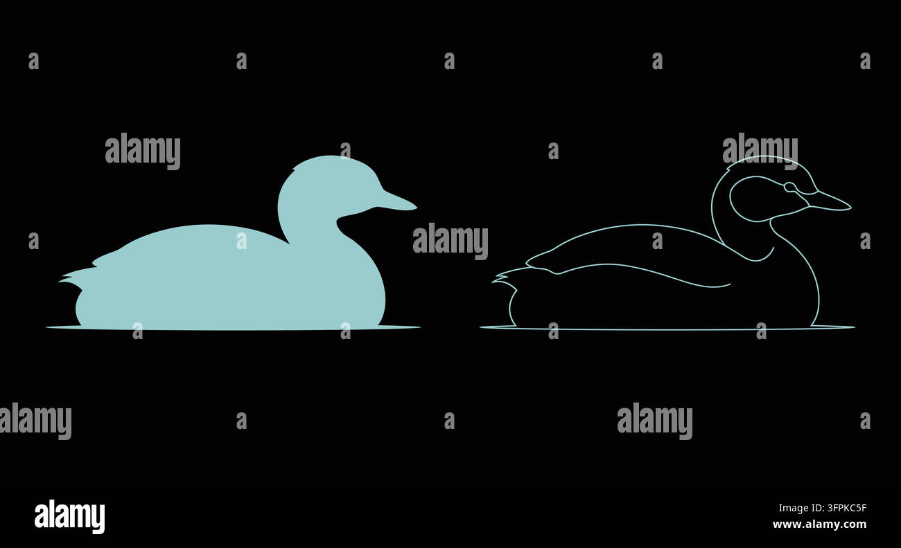Ensemble d'icônes de silhouette de canard nageant avec couleur plate et contour Illustration de Vecteur