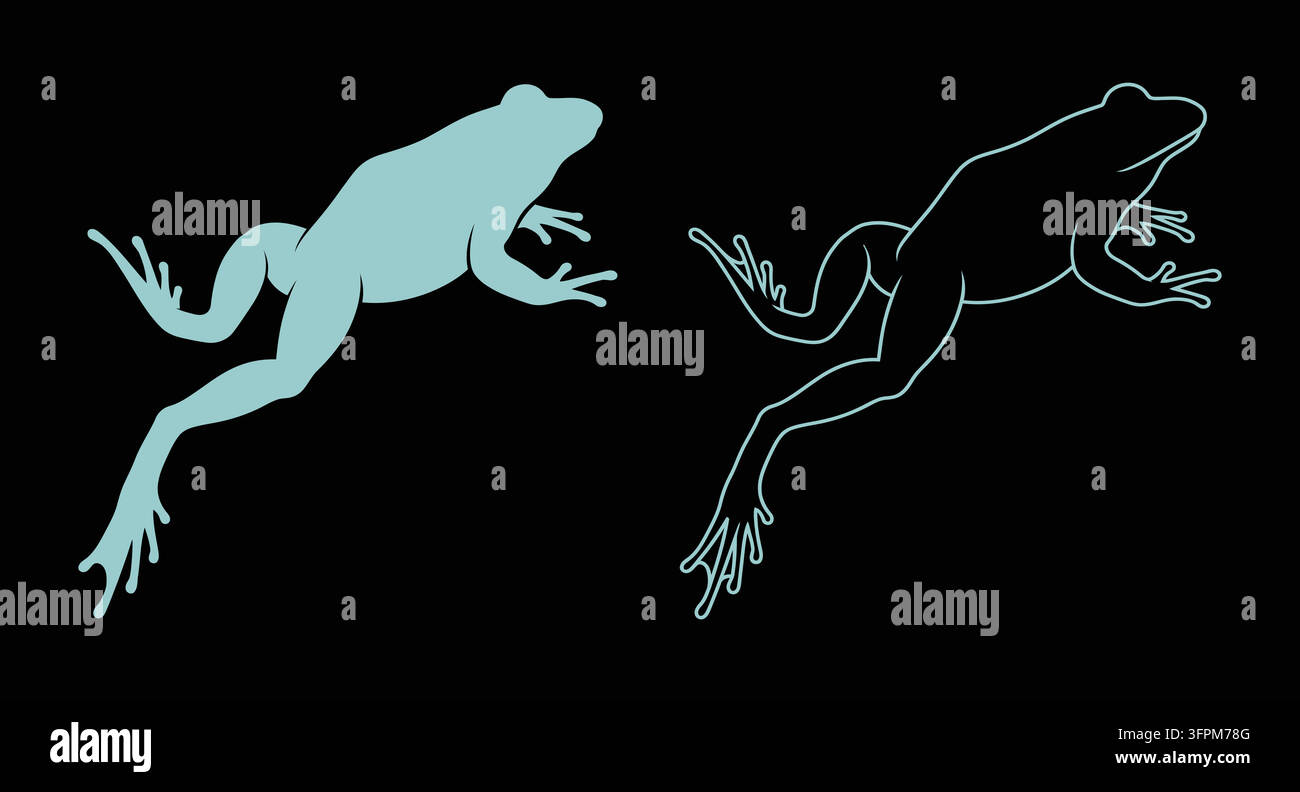 Graphique d'une grenouille sautant en silhouette solide et en style de trait détaillé Illustration de Vecteur