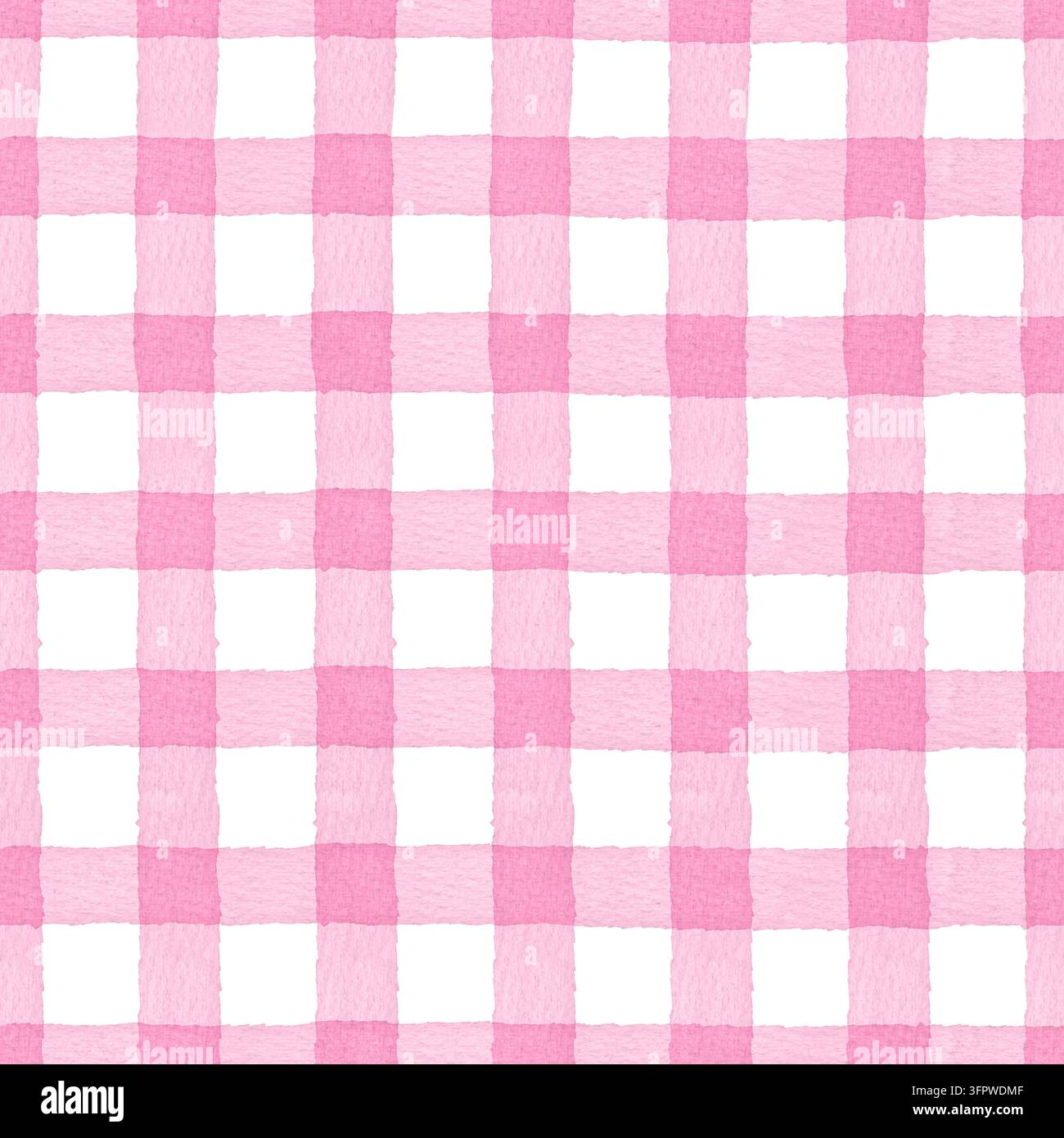 Motif sans couture aquarellé avec rayures à carreaux vichy roses. Fond géométrique dessiné à la main pour la décoration de chambre d'enfant, fête de bébé, tissu, emballage. Banque D'Images
