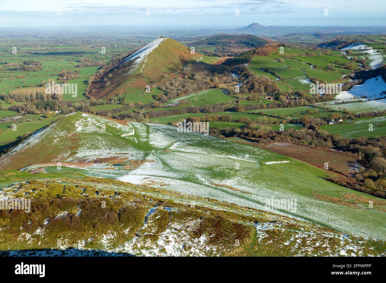 La colline de Lawley vue depuis les pentes de Caer Caradoc dans les Shropshire Hills, Angleterre Banque D'Images