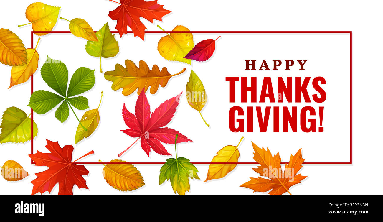 Bannière joyeuse de Thanksgiving avec cadre de feuilles d'automne Illustration de Vecteur