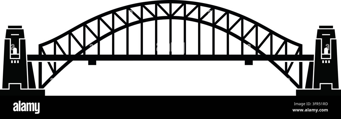 Silhouette noire de l'architecture emblématique du pont du port de Sydney Illustration de Vecteur