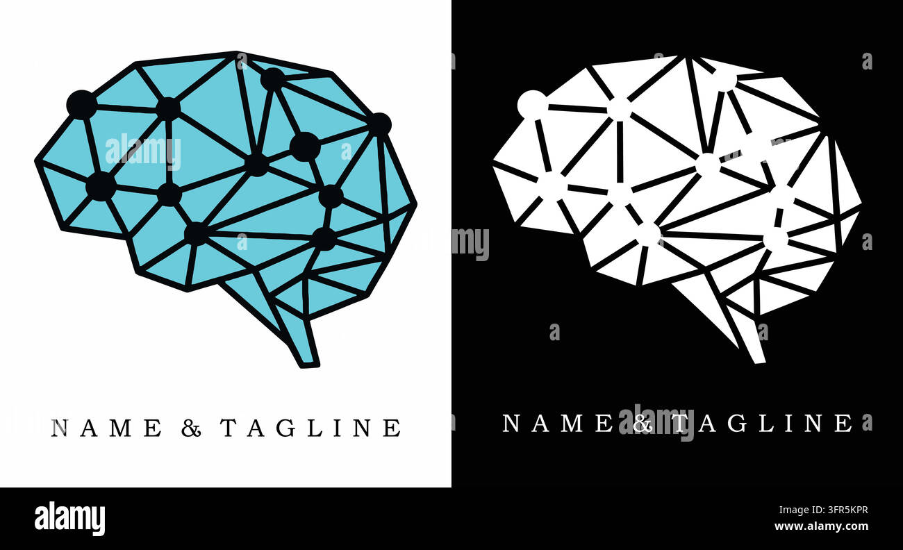 Conception de logo polygonal du cerveau avec connexions numériques abstraites Illustration de Vecteur